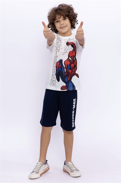 Spiderman Lisanslı Krem Erkek Çocuk Bermuda Takım