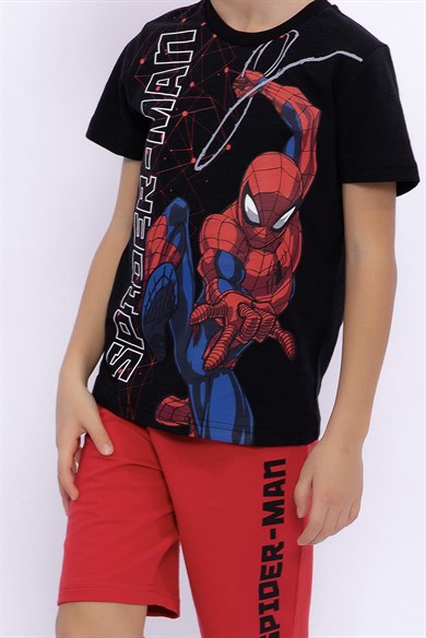 Spiderman Lisanslı Siyah Erkek Çocuk Bermuda Takım